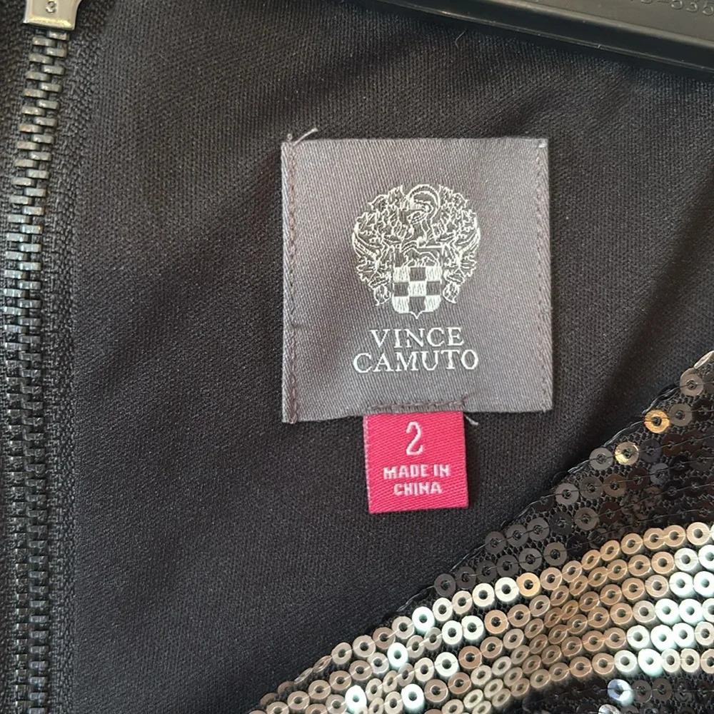 VINCE CAMUTO Black and Silver Striped Sequin Formal Dress - Picture 3 of 6